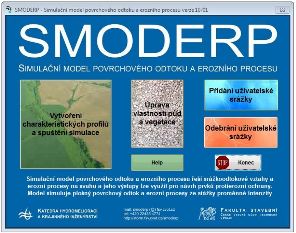 Úvodní obrazovka modelu SMODERP1D